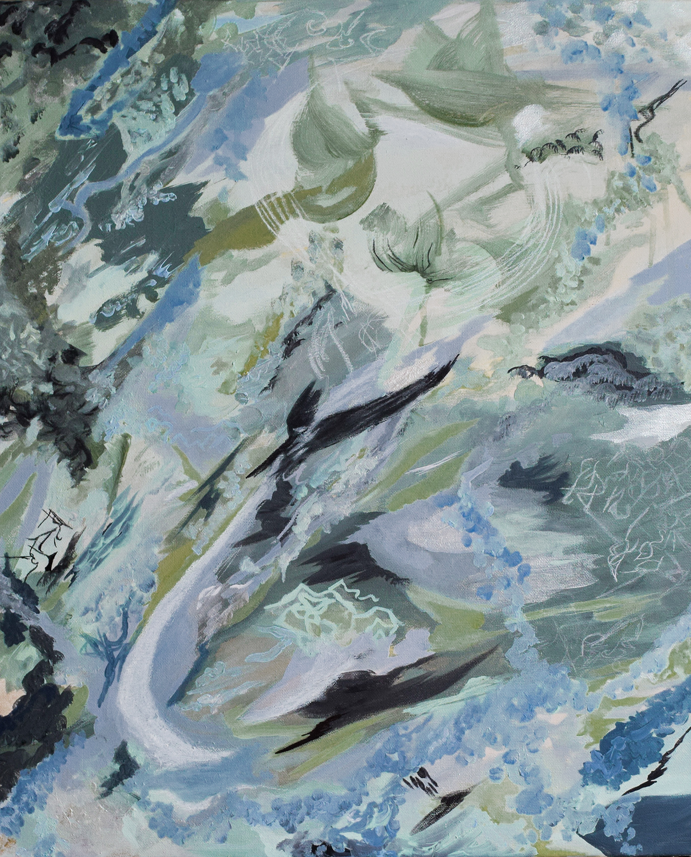 abstract Expressionism surreal aqua sea Ocean mark making