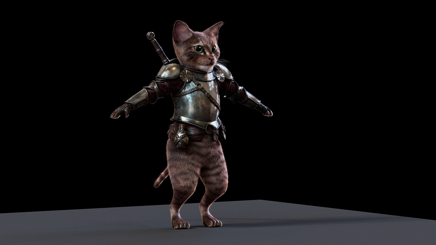 Armor Cat CGI Character design  knight medieval rendering