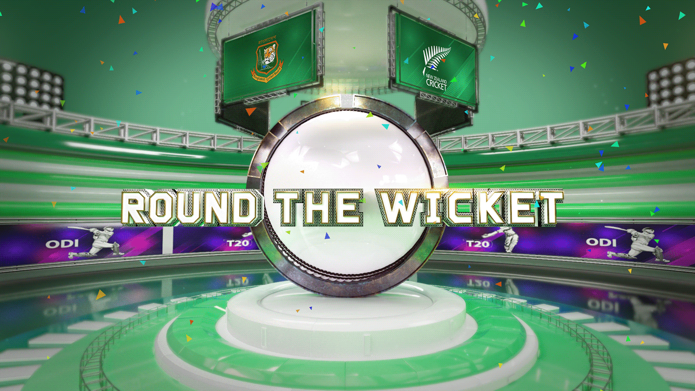 Cricket intro talk show motion graphics  after effects cinema 4d redshift 3D Round The Wicket