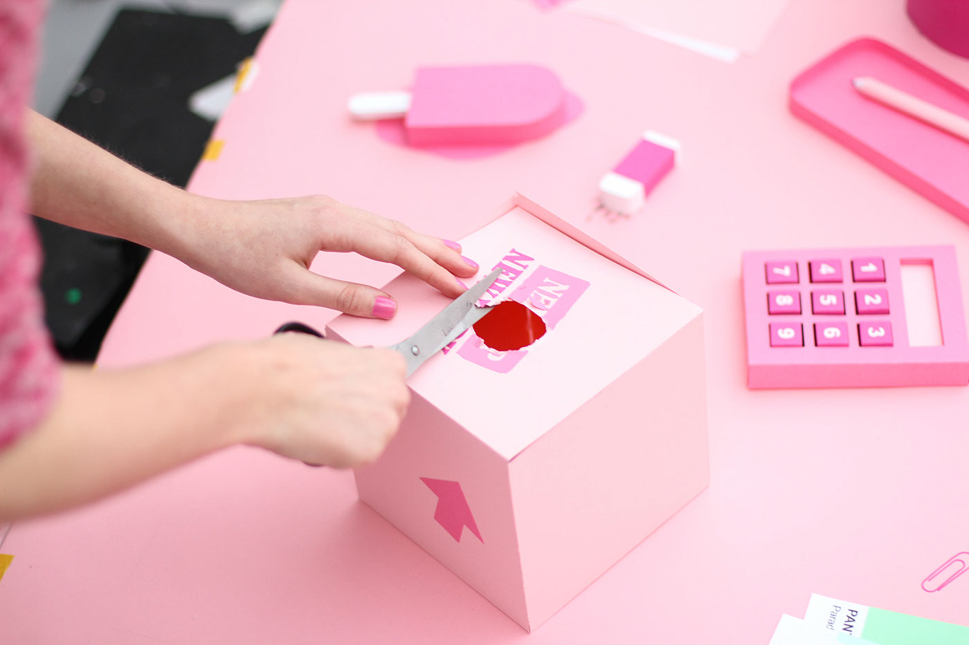 SNASK papercraft stop motion craft handcrafted pink paper stop motion Stockholm grid cutting knife desk dragonframe