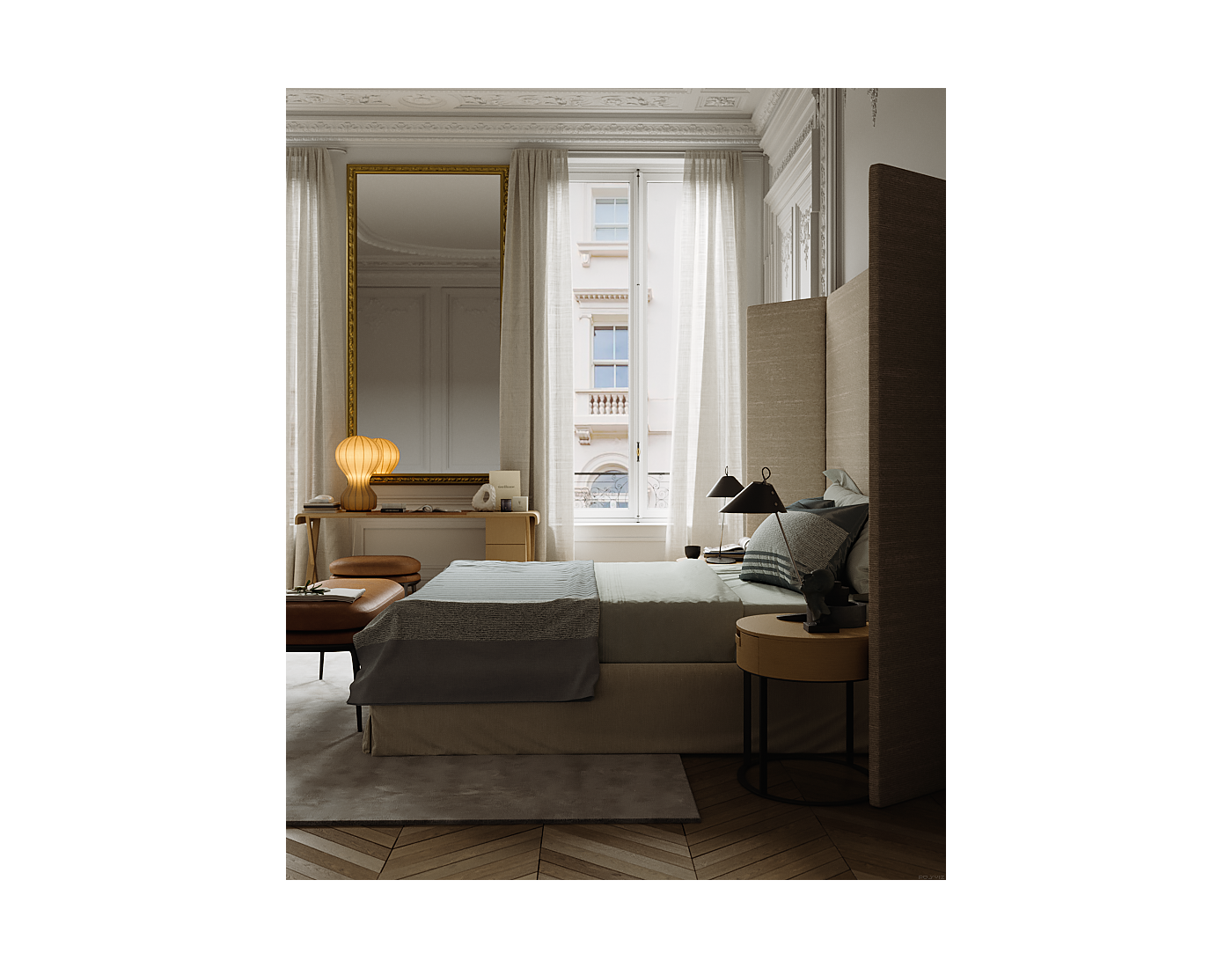 3d max interior design  bedroom Classic Paris furniture corona render  maxalto polyviz