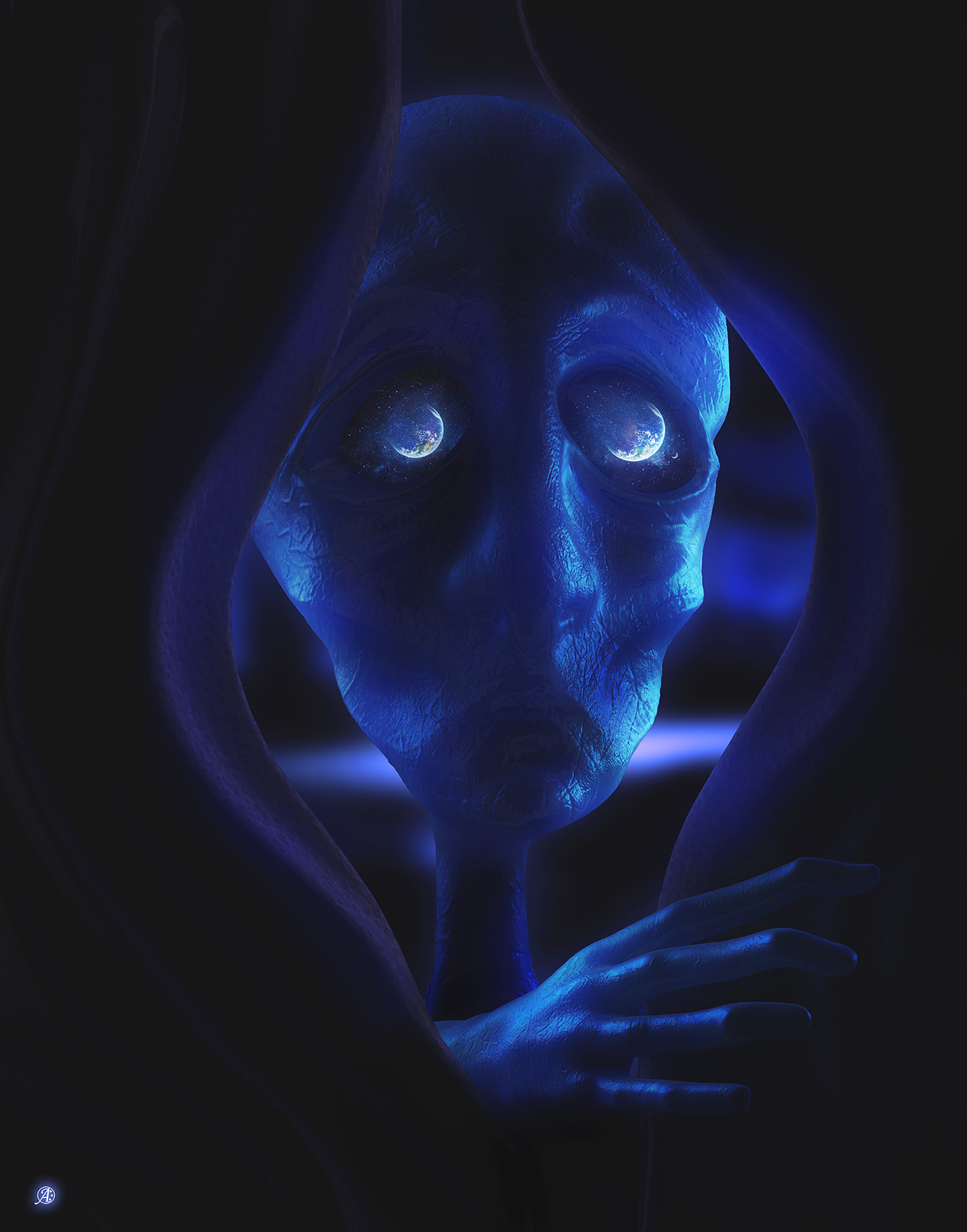 art Zbrush vray alien selfie blue