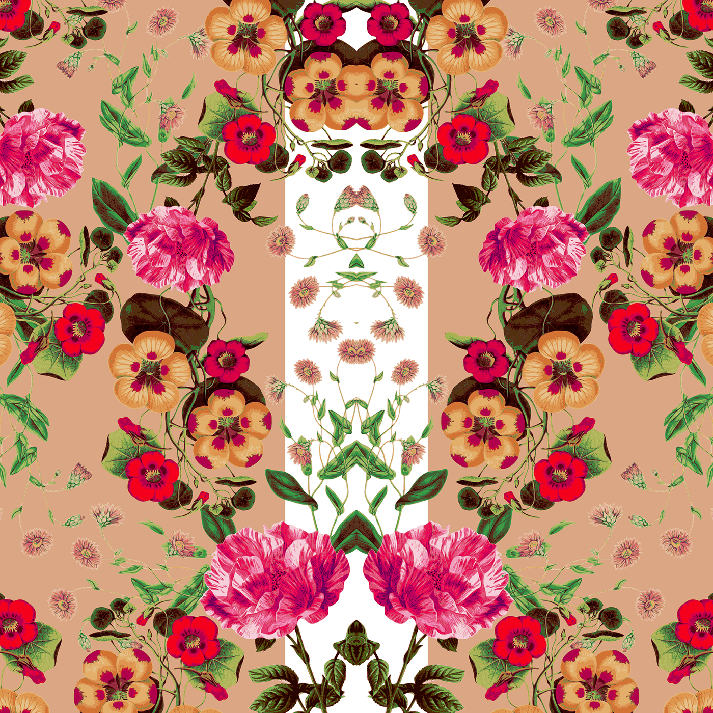 Nature abstract floral print flower power symmetric floral print Print on demand