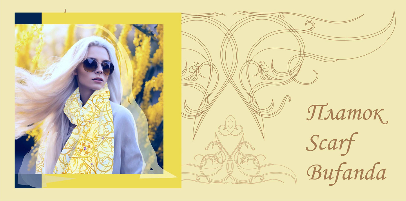 Sketch of an elegant and stylish silk scarf for women who love fashion with a classic pattern