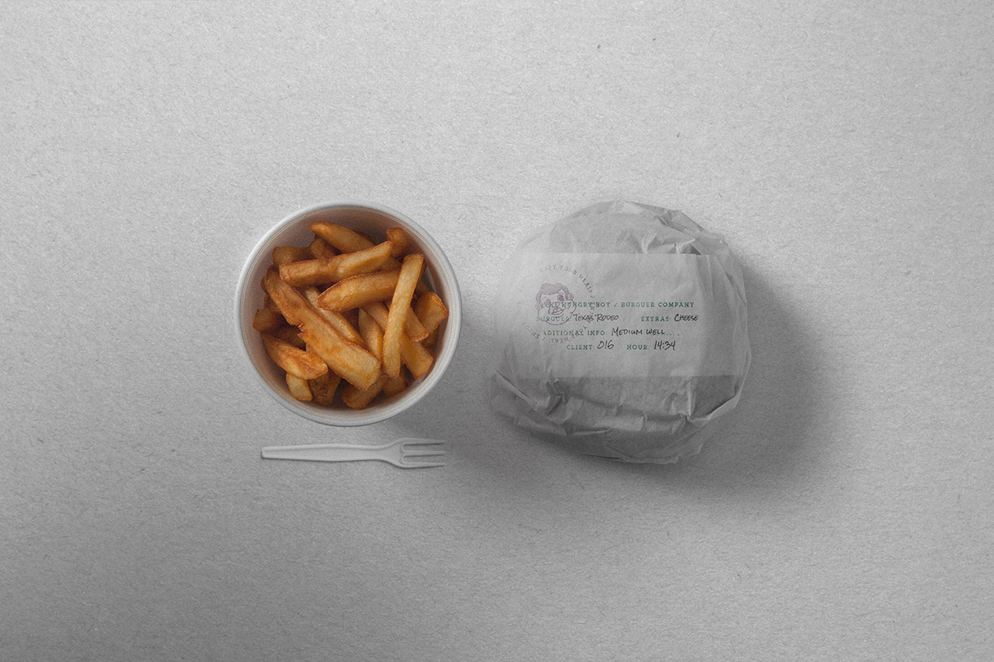 Burger and fries. Wrapper design.