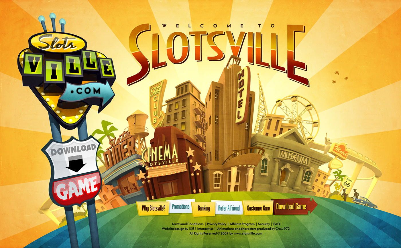 Slotsville design 3d animation retro design casino website design Online Gaming Design retro logo cartoon style interface