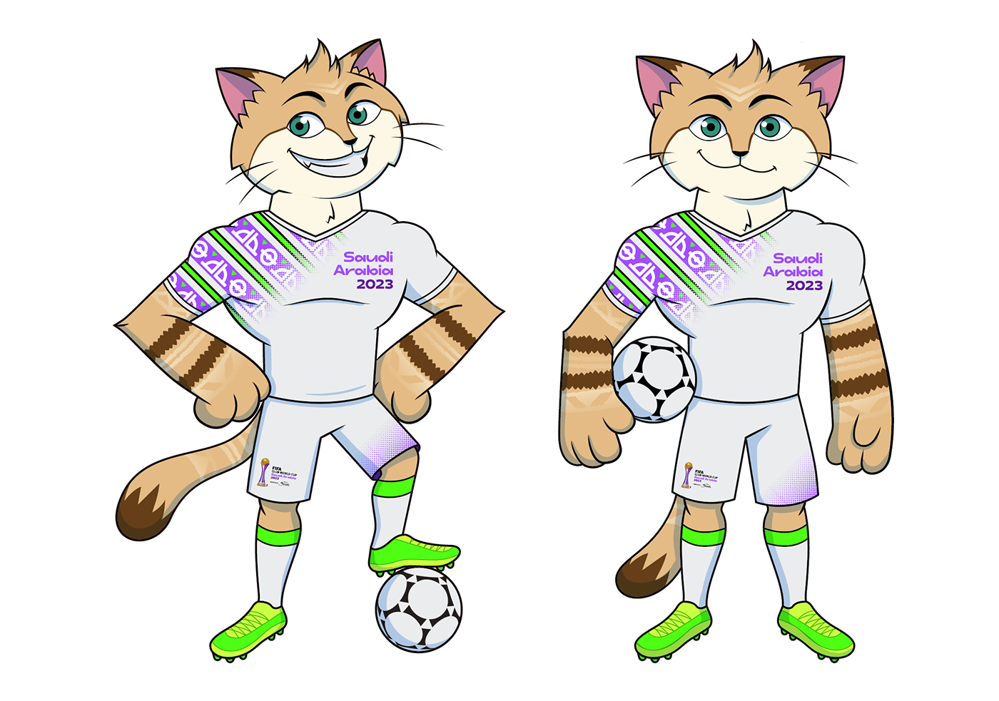Sand Cat Mascot Character design  FIFA soccer world cup Cat Saudi Arabia jeddah Haddaf