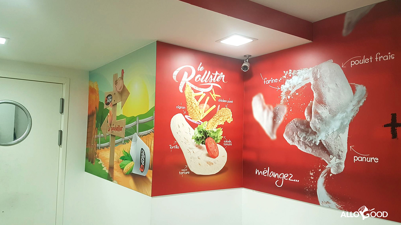 menu board food design Fast food Tacos design graphisme Halal habillage de mur Chicken Fried KFC