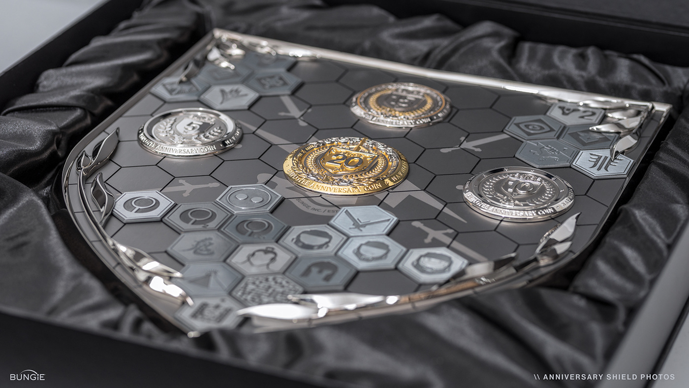 3D anniversary Bungie chrome crest gift shield