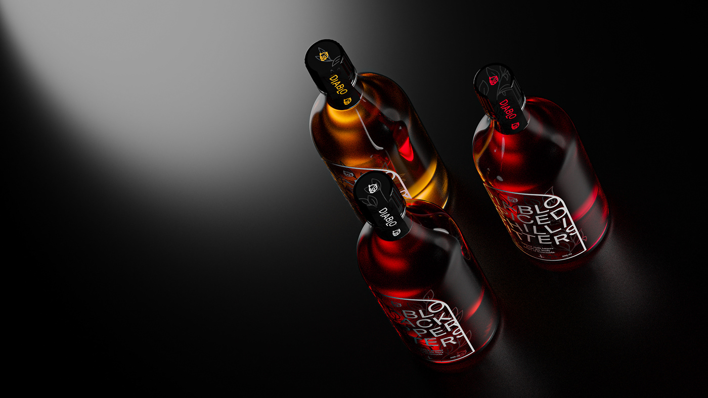 3D alcohol bottle design glass ILLUSTRATION  Label Packaging plants Render