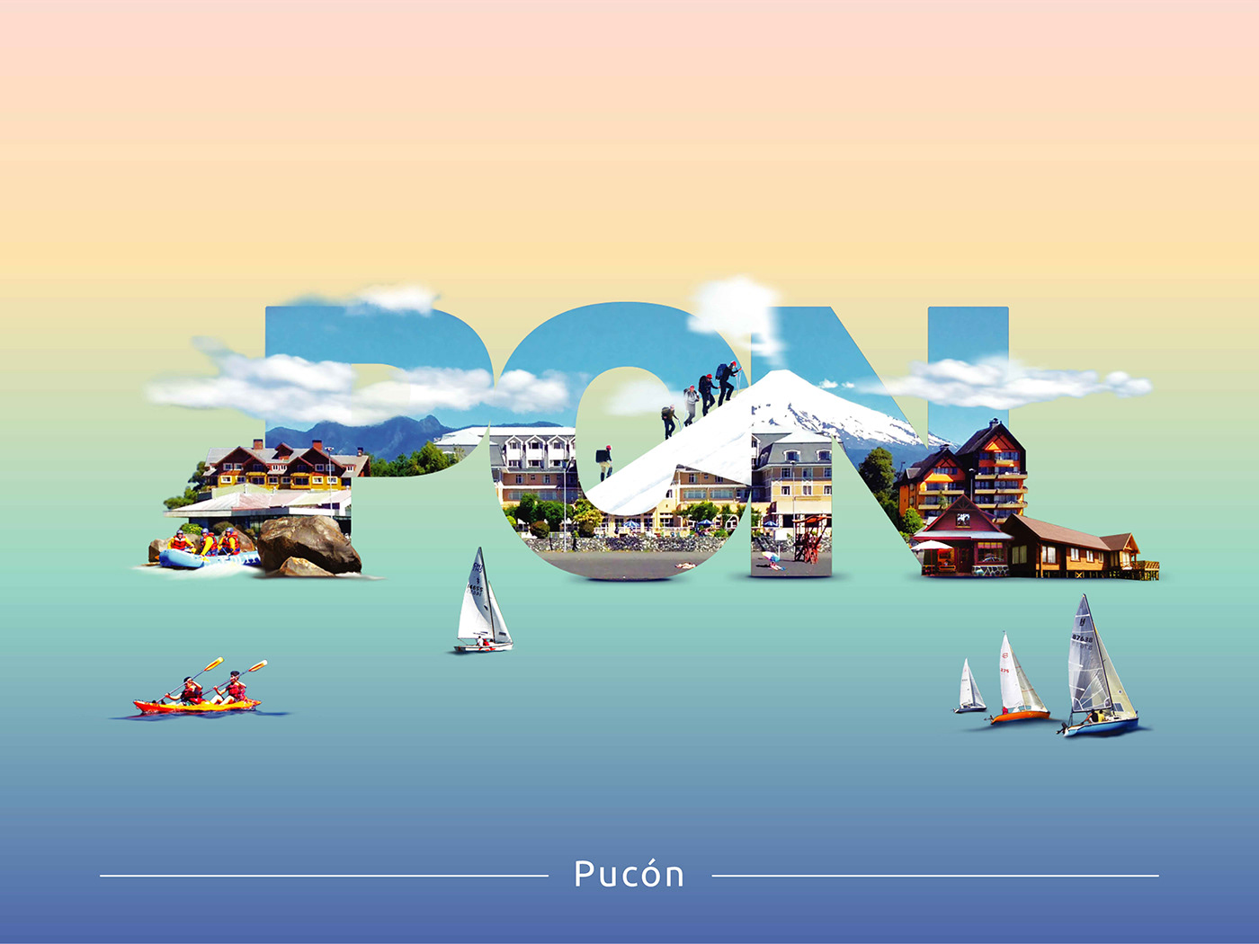 postcard of Pucón, a city from the south of Chile. 