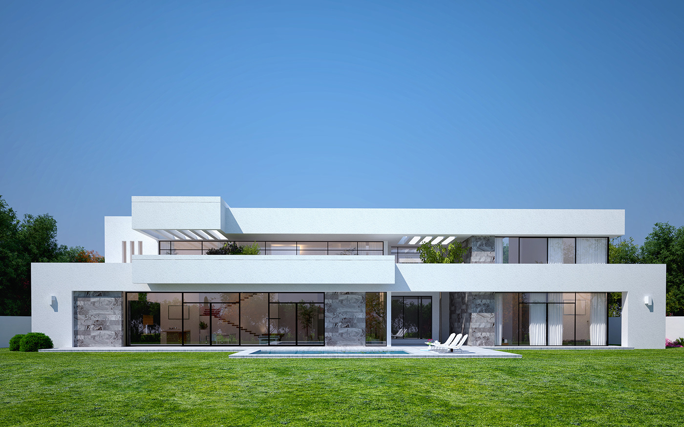 greek modern White Beach house abstracted house Villa glass
