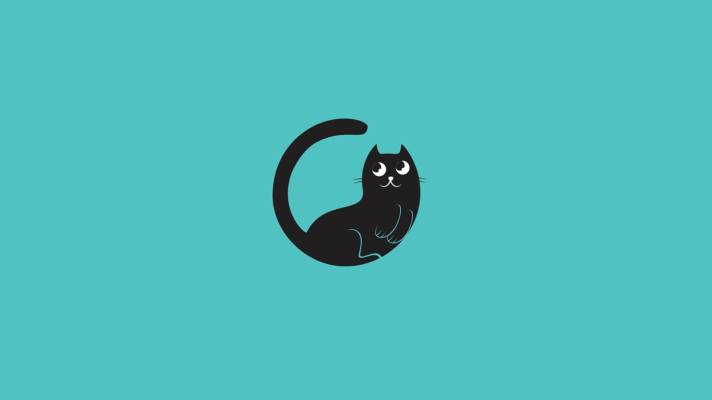 Cat kitten cute lovely black sad funny circle logo illusration