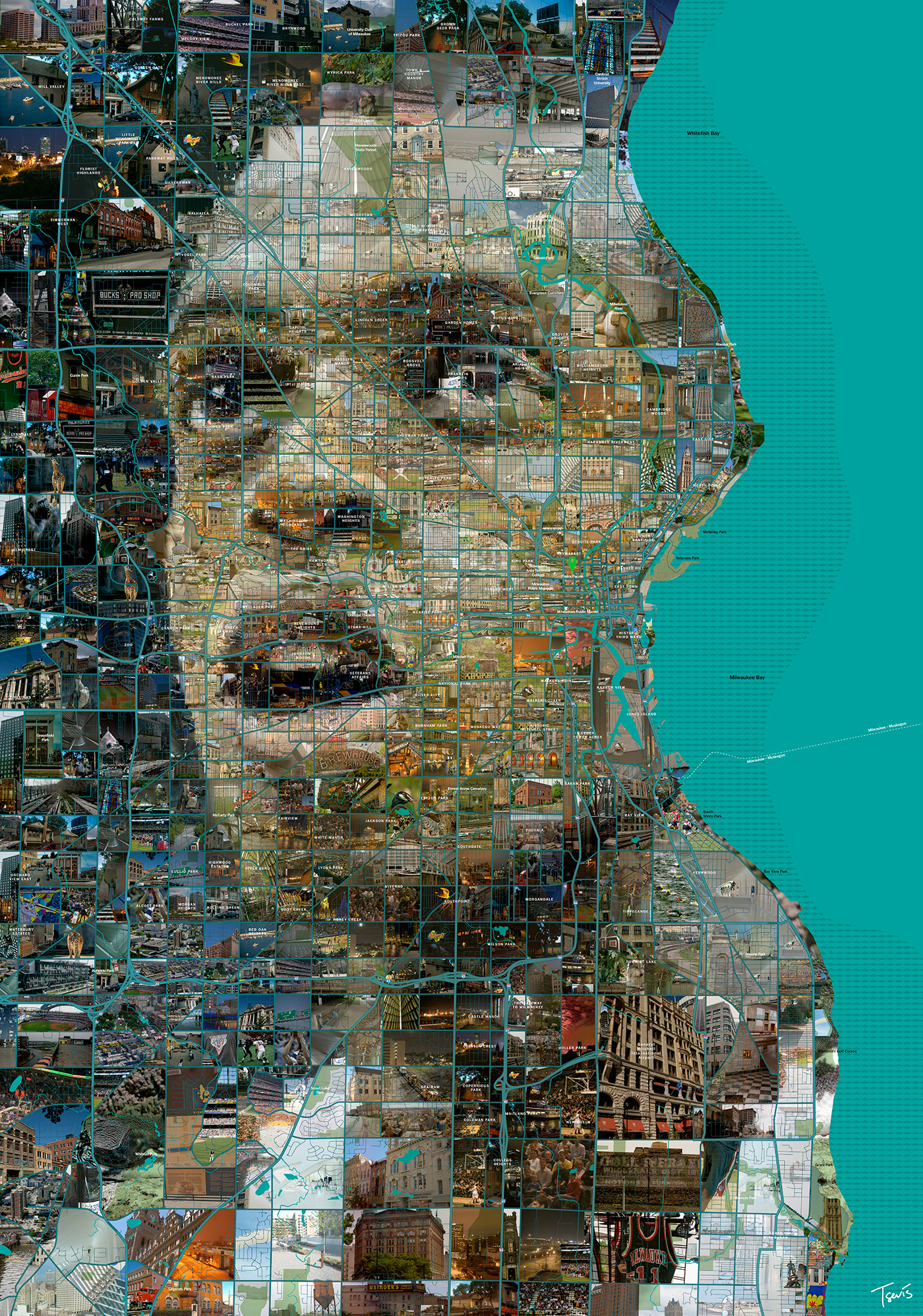 NBA Milwaukee Bucks photomosaic collage mosaic art Digital Art  basketball sport illustration maps Mapping