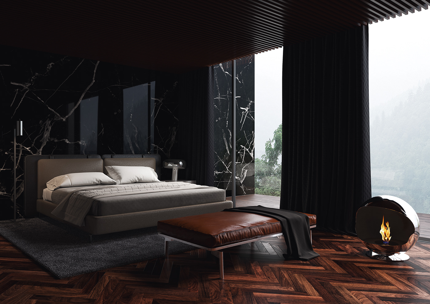 fireplace Render CoronaRender  CGI Interior architecture bedroom interiordesign wood corona