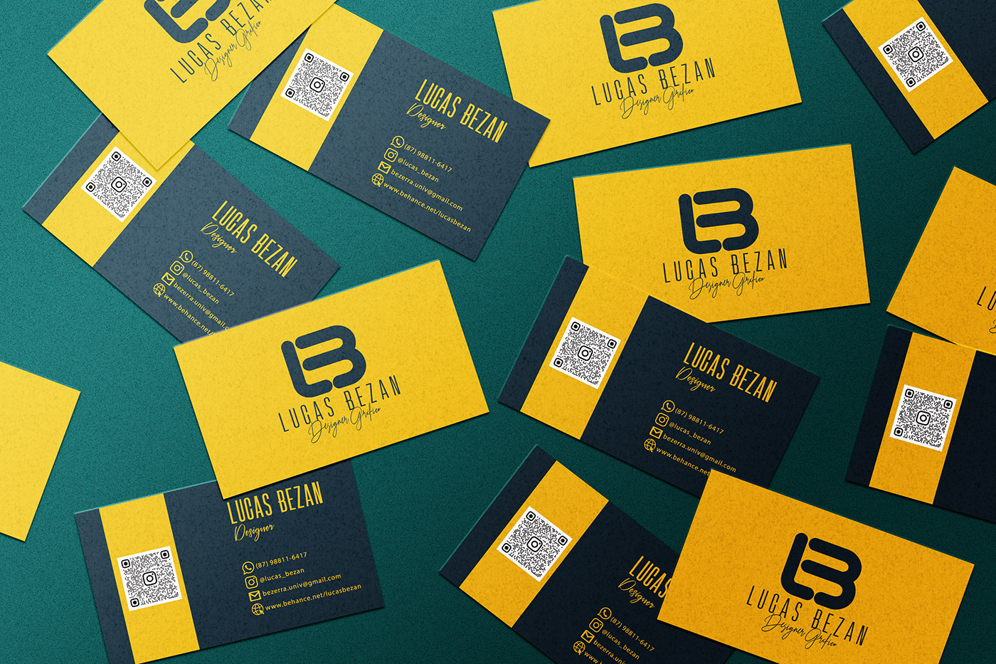 Bezan card business card design ID logo with B lucas QR Code reformulation shirt visual