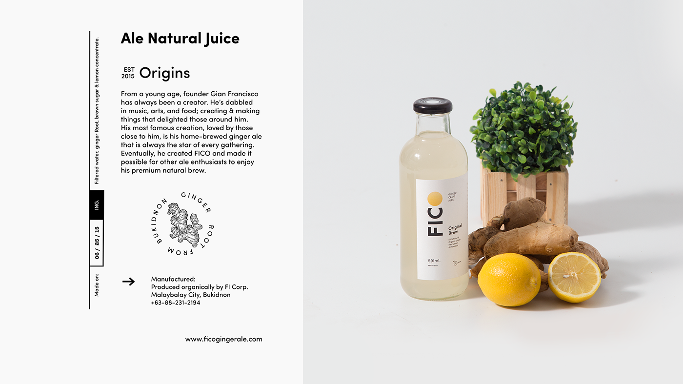 FICO Gingerale ginger craft bottledesign Labeldesign organic ale