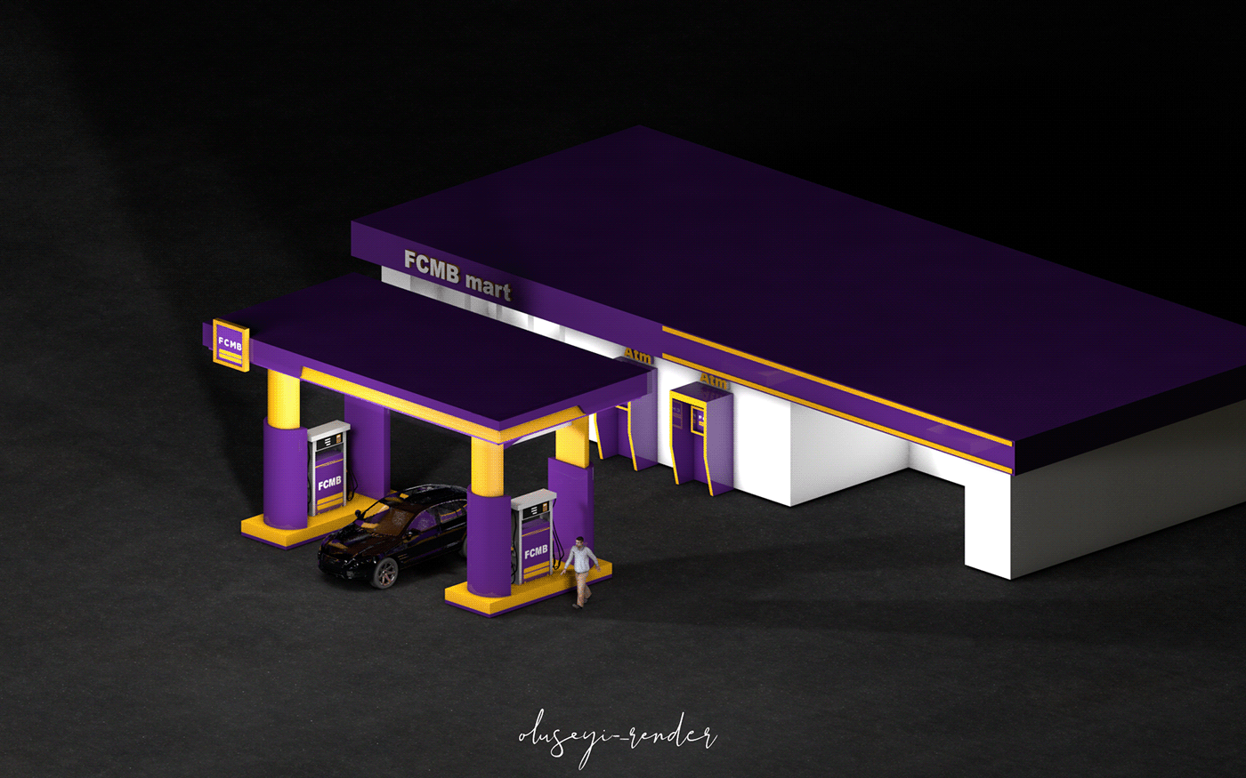 3dmodelling   Adobe Photoshop africa branding  cinema 4d Fuel Station Design nigeria
