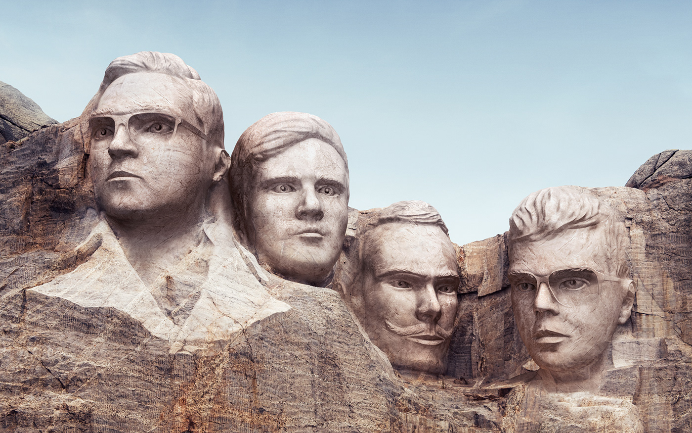 Event poster of 4 DJs on Mount Rushmore
