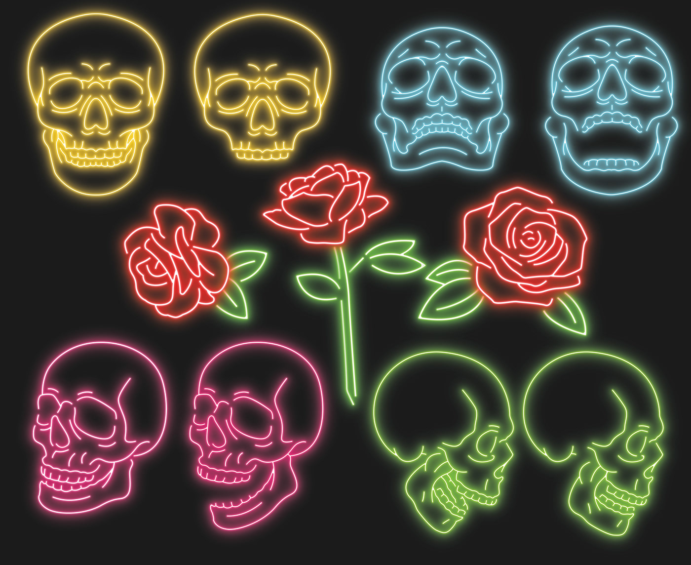vector neon skulls assets graphics simple illustrtion