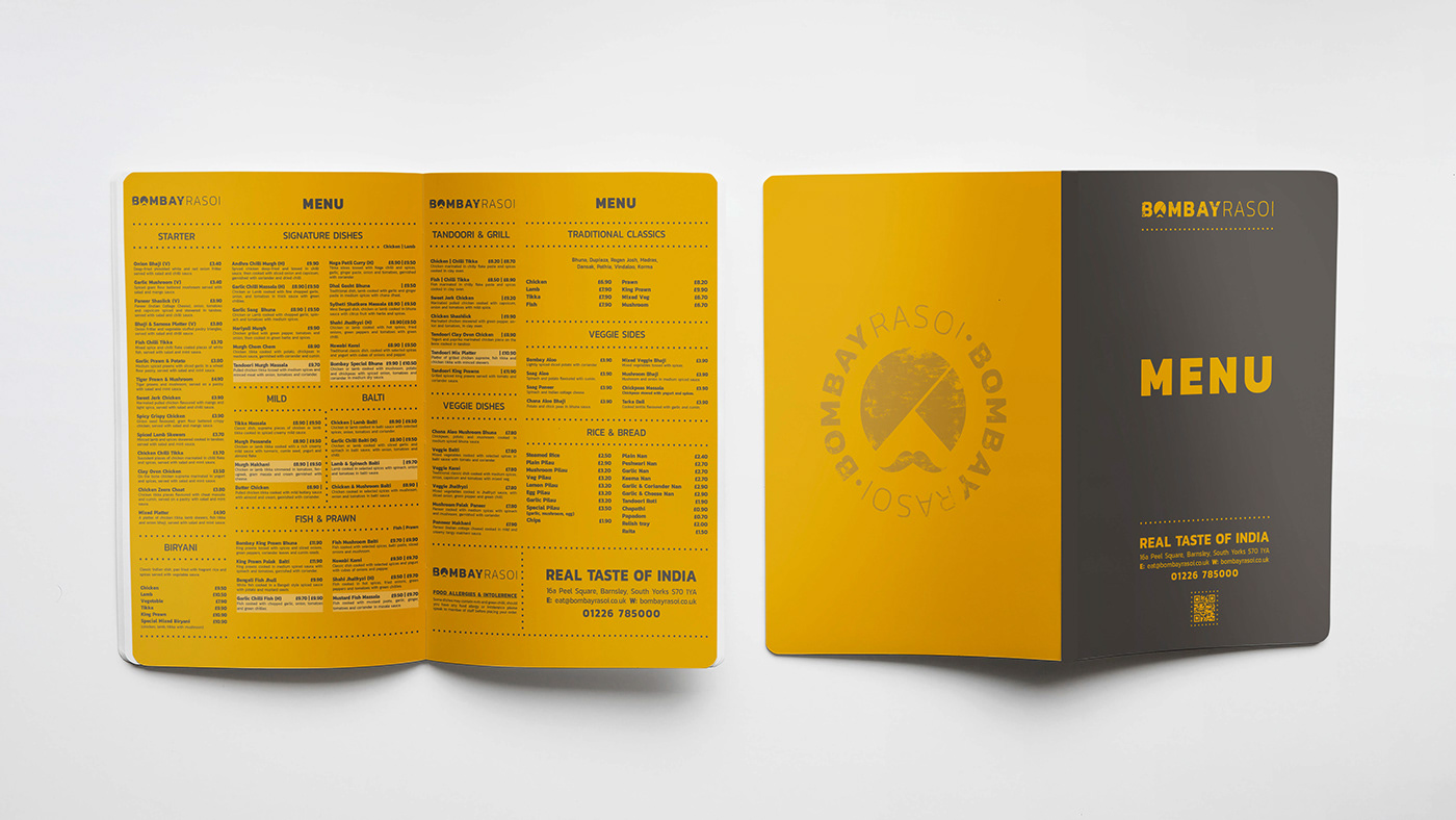 indian restaurant branding  logofolio yellow colletrals menu takeaway business