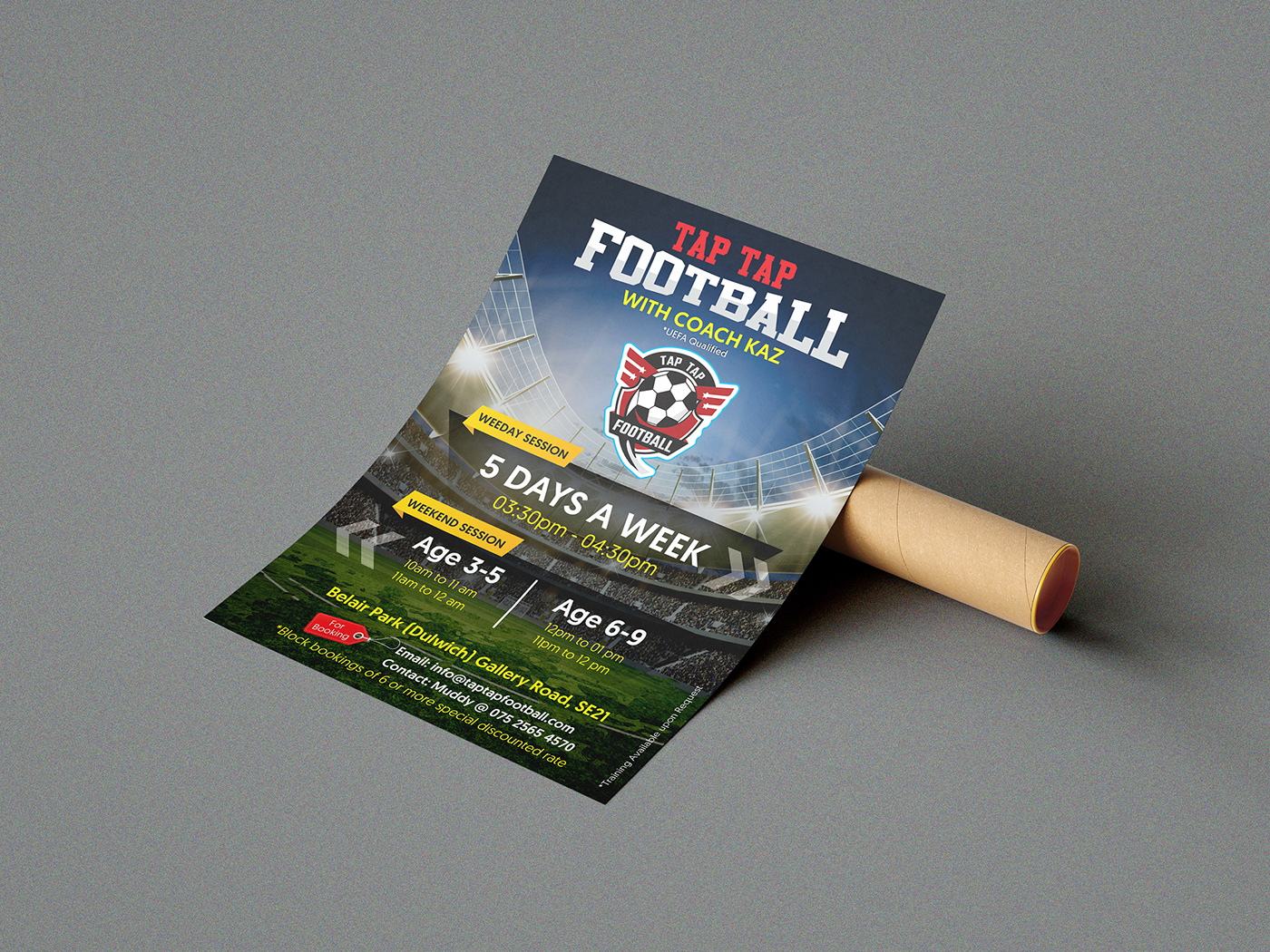 a4 brochure flyer football logo mokeup