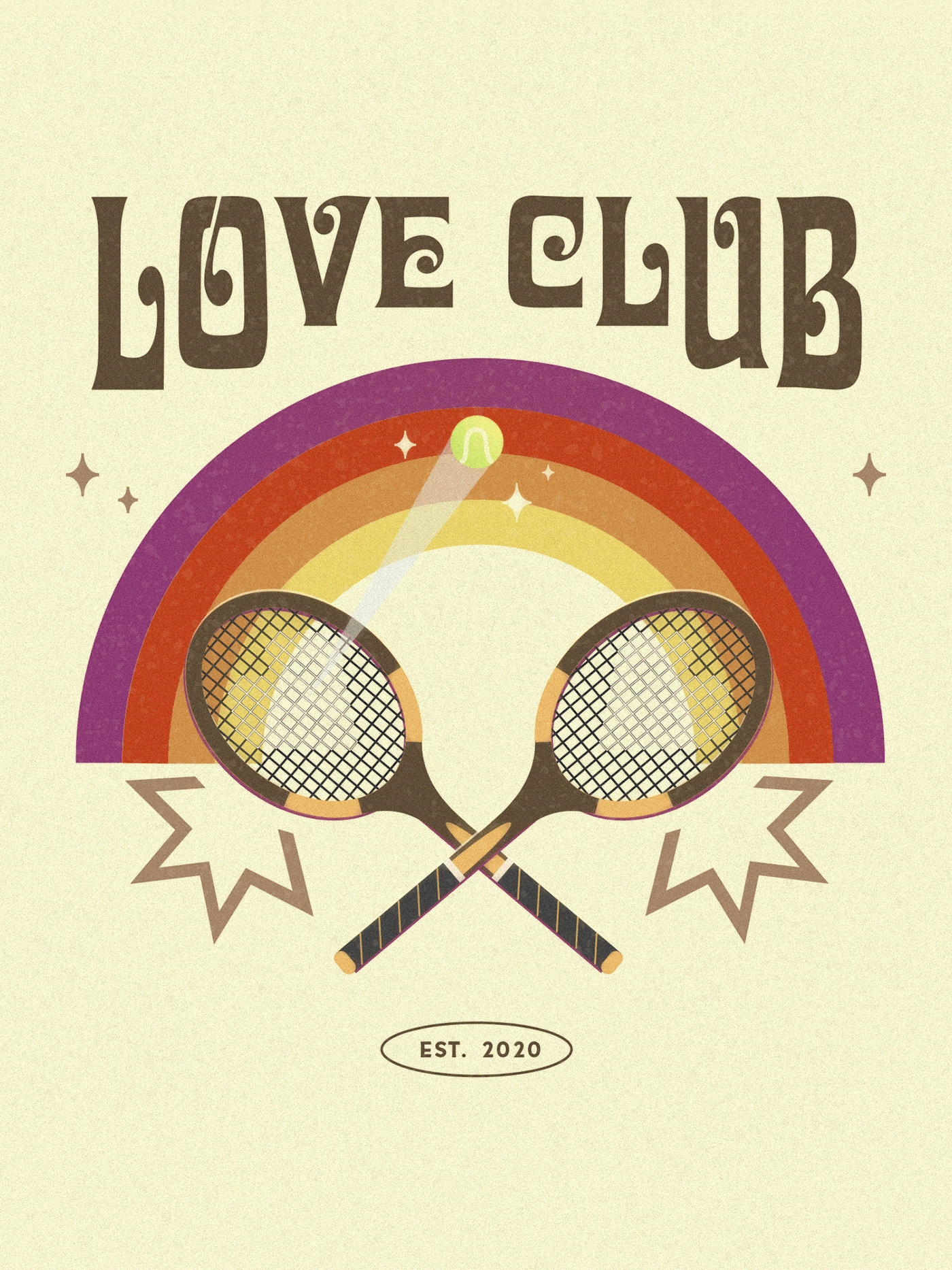 design graphic ILLUSTRATION  Love love club racquet rainbow tennis vintage
