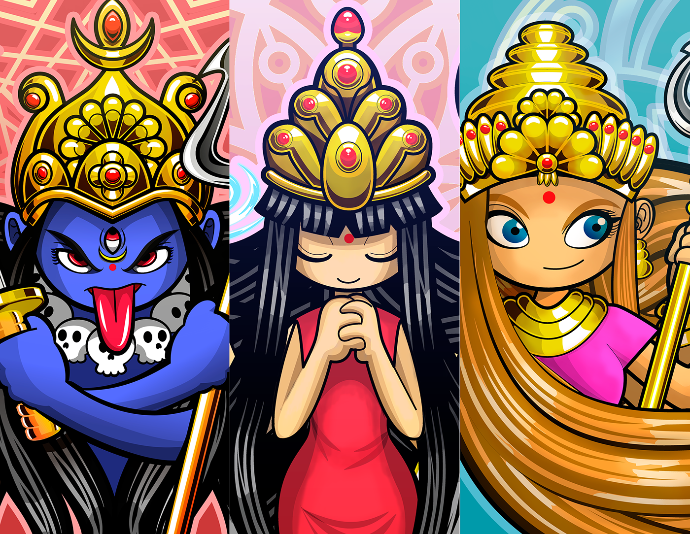 kali Durga parvati ILLUSTRATION  color cartoon goddesses photoshop Illustrator