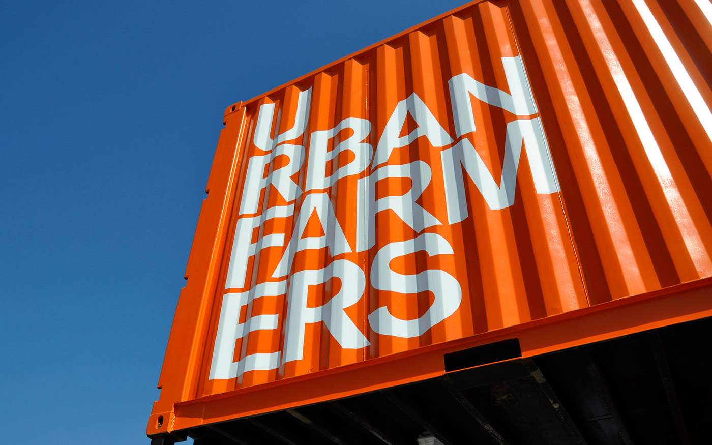 Urban Farmin UrbanFarmers farming rooftop rooftop farm Farm branding cargo container Signage Corporate Identity orange