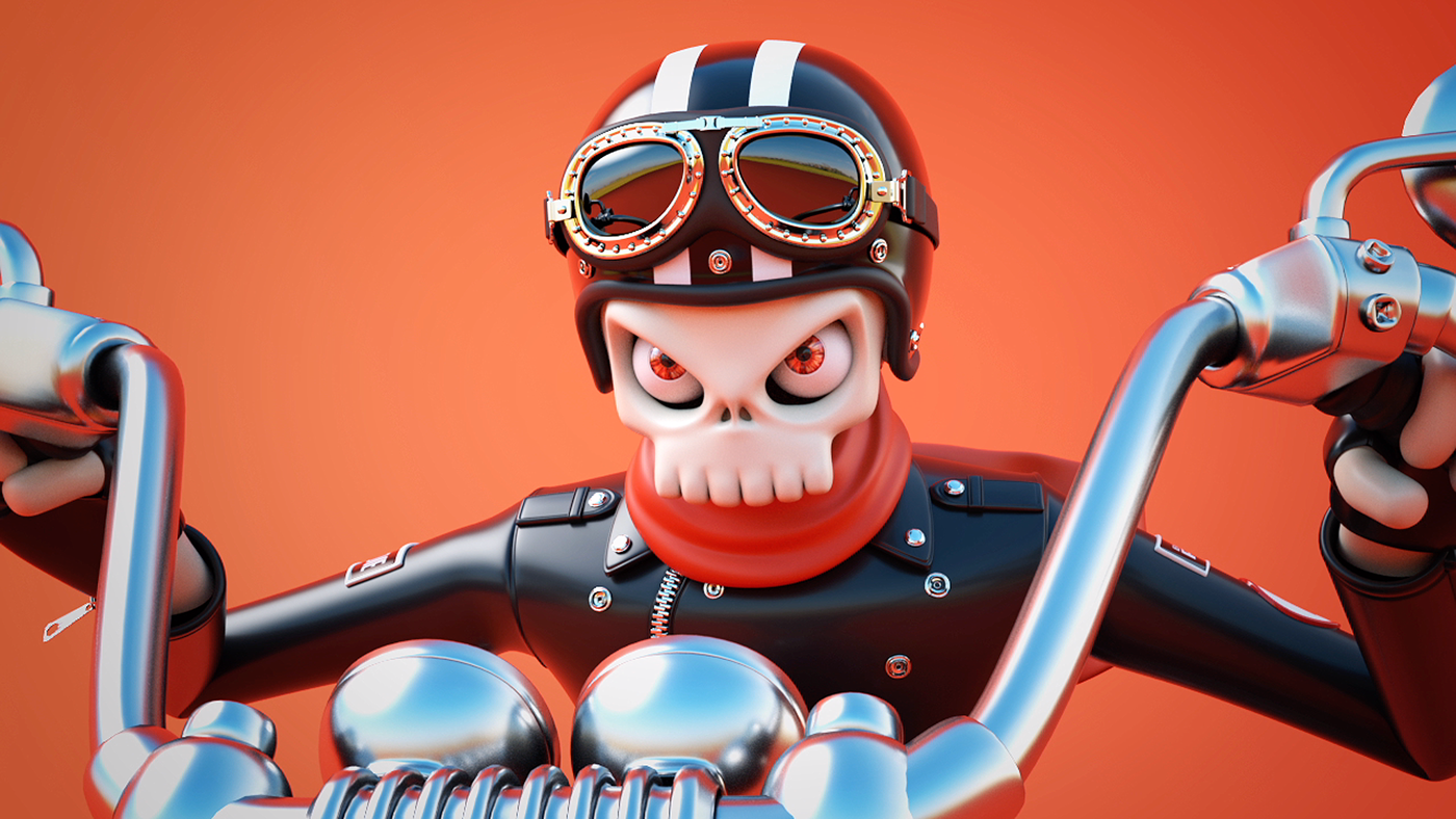c4d 3D motion skull VDAS artwork Character figure motorcycle graphic