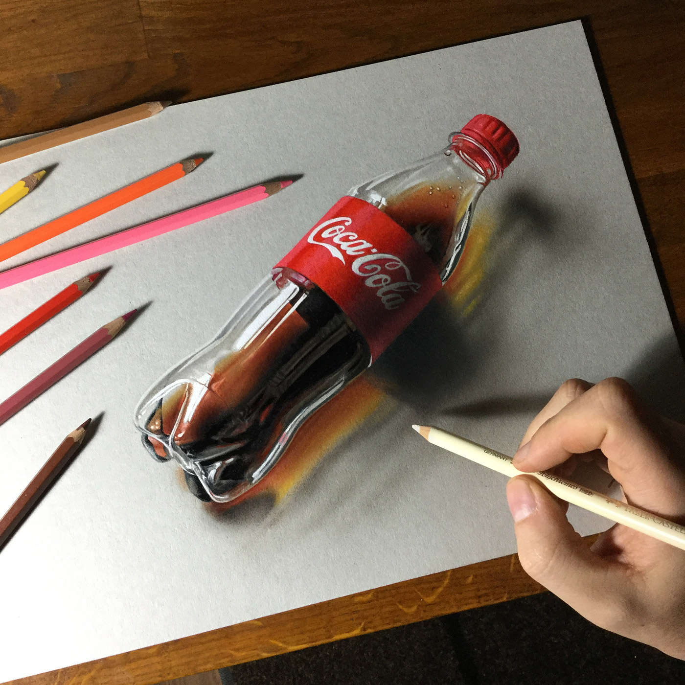 marcello barenghi Coca Cola coke bottle still life hyperrealism 3D Drawing 3d art mixed media