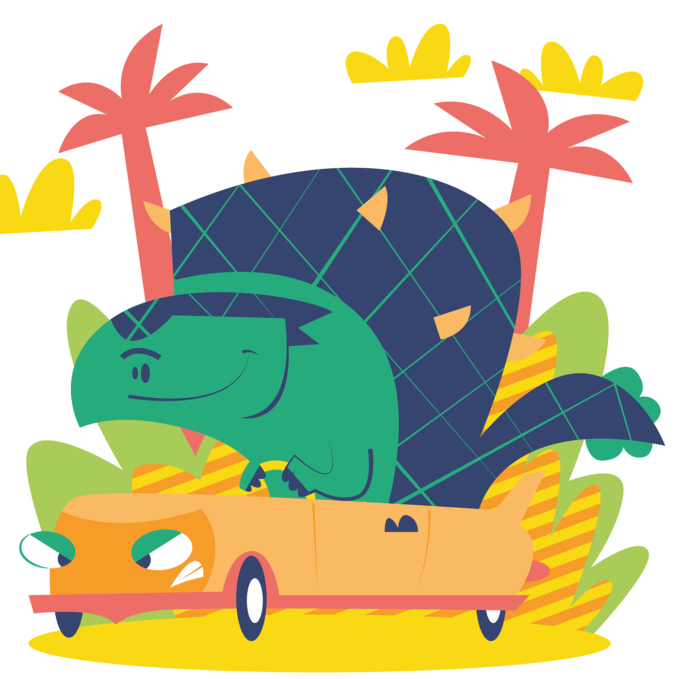 cadillac Character disegn dinosaurs flat toon vector jurassic park prehistoric t-rex triceratops