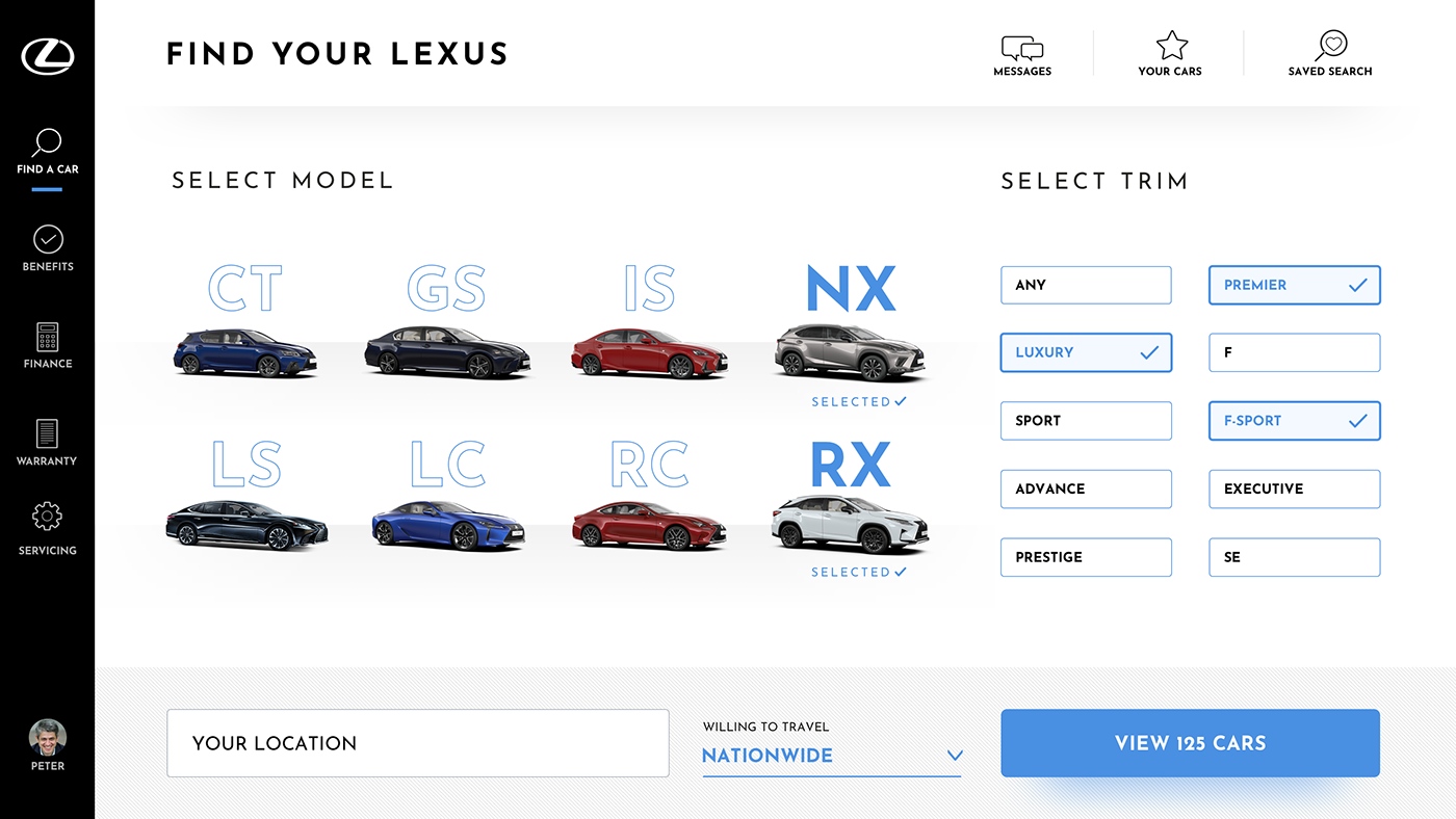 ui design UX design car search Lexus Personal Work visuals Mockup Concept Work design concept car design