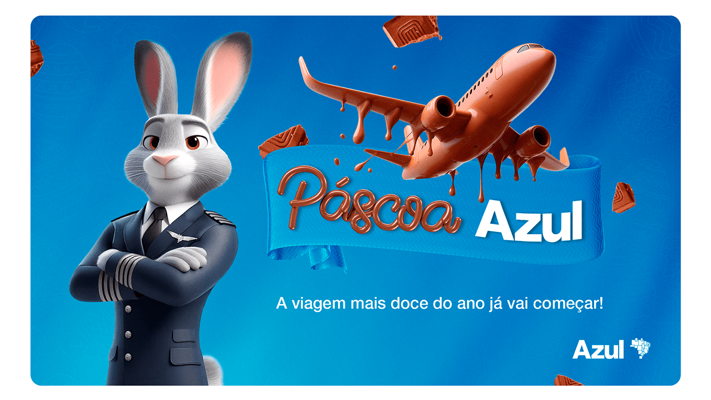 Easter páscoa key visual coelho AZUL airplane chocolate typography   design endomarketing