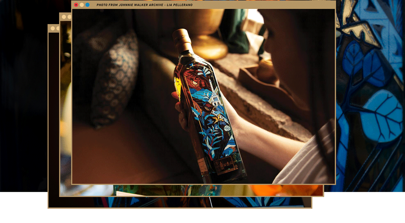 blue bottle collectible diageo glass ILLUSTRATION  Johnnie Walker limited edition Packaging Whiskey