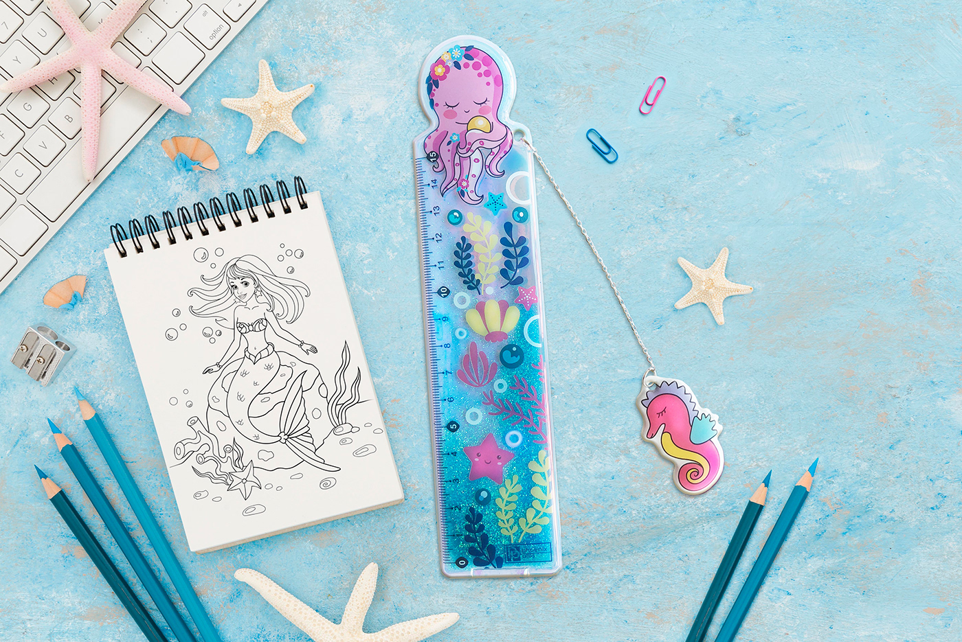 art coloring book decign girl mermaid octopus product ruler school