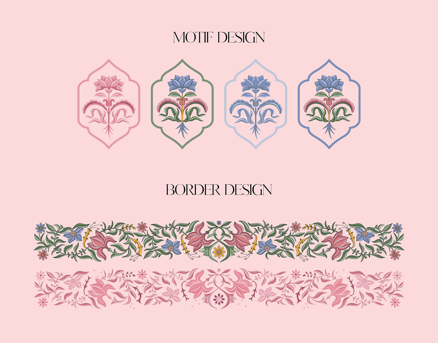 pattern design  mughal botanical floral pink Stationery indian ILLUSTRATION  vector