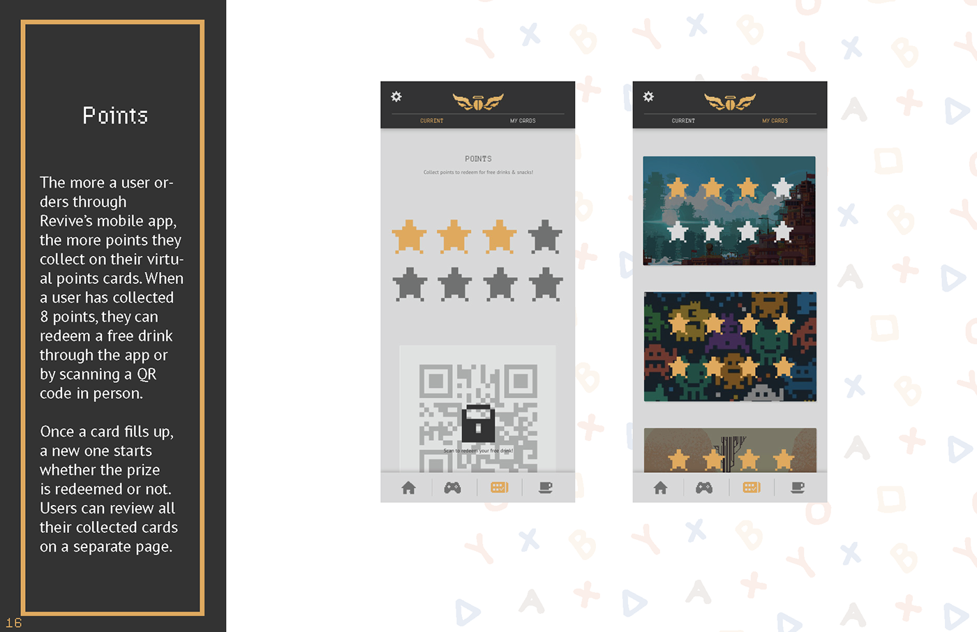 8-bit Coffee Video Games logo icons wireframes brand book mockups