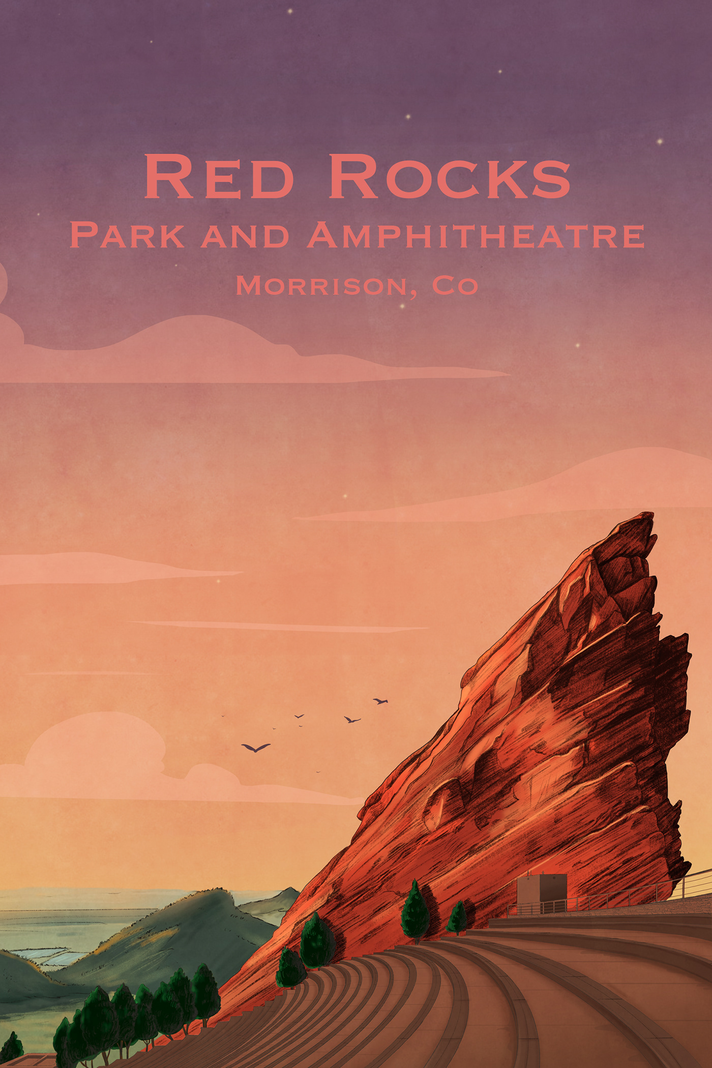 Colorado denver Landscape Poster Design red rocks Red Rocks Amphitheatre