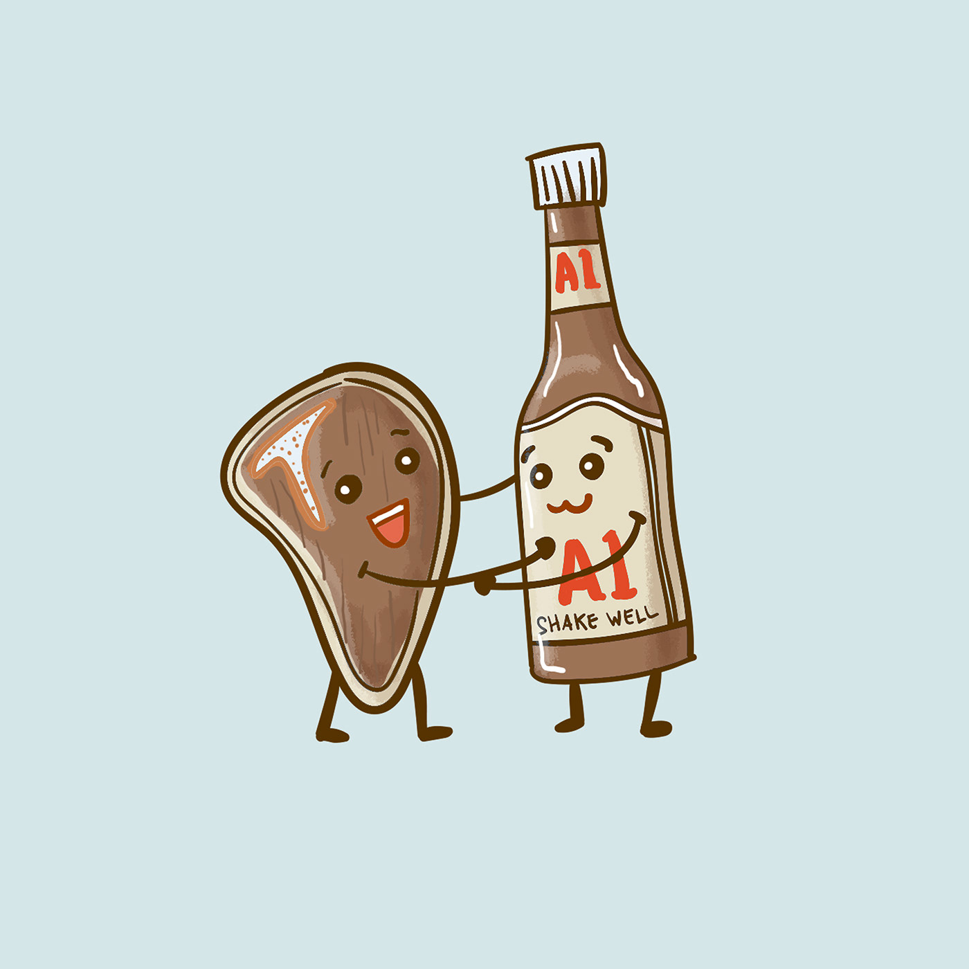 Image of steak and a1 sauce holding hands