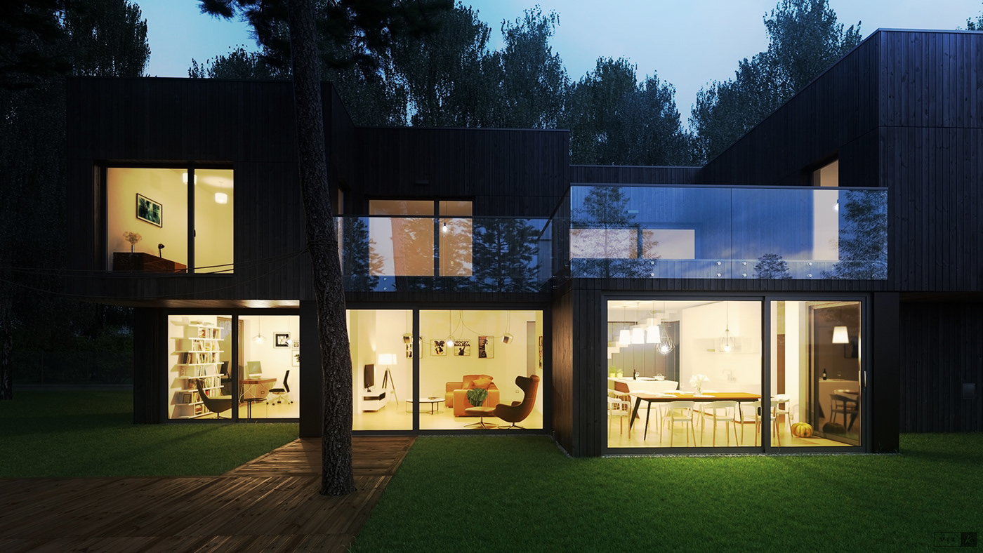 visualization modern wooden vray 3ds max 3D house lights CGI archviz