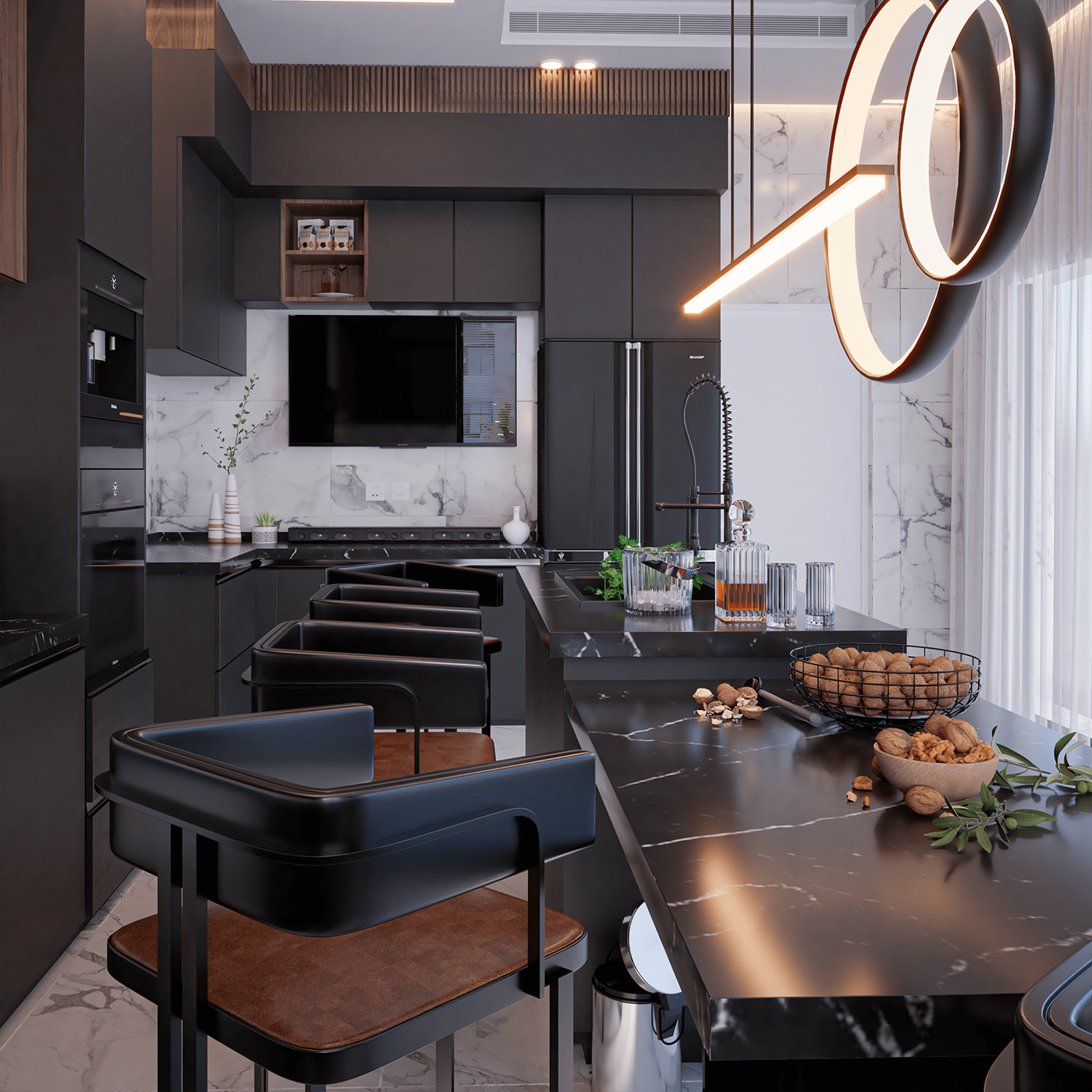 architecture archviz interior design  kitchen kitchen design matteblack realistic renders  renderbox rendering renderservice