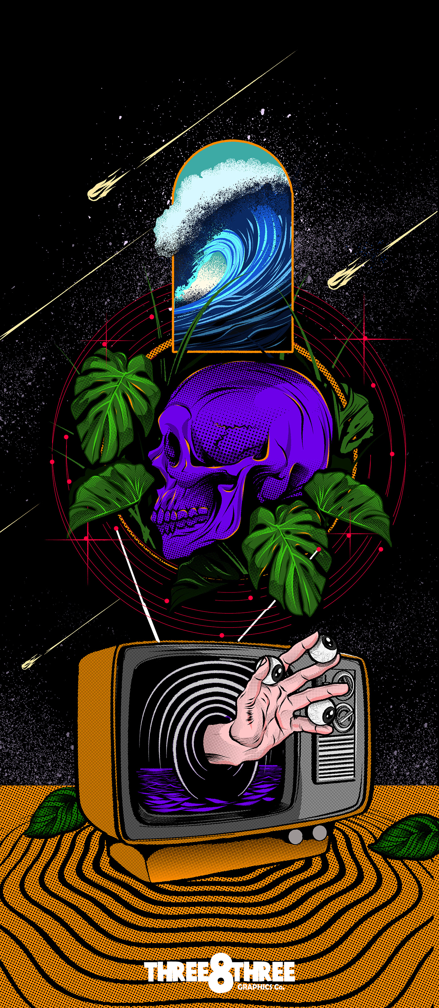 digitalart graphicdesign ILLUSTRATION  plants poster psychedelic skull sticker