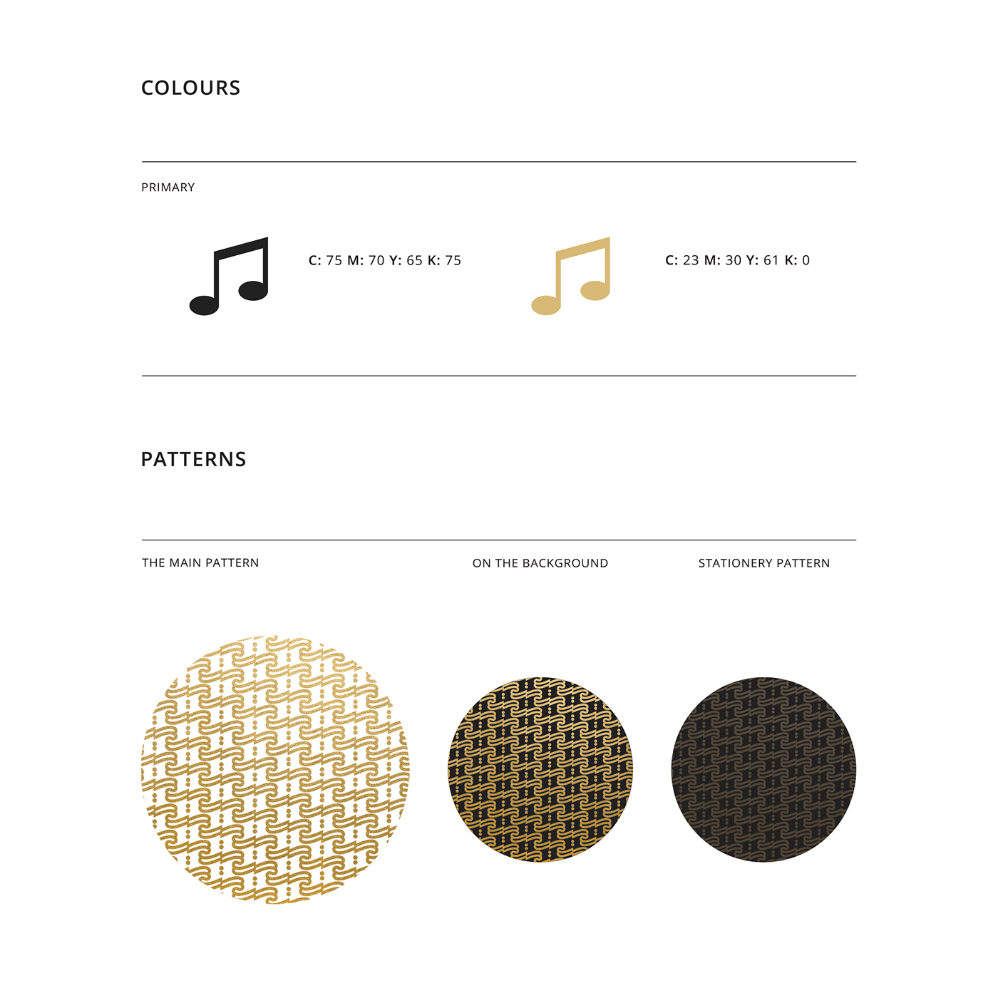 visual identity branding  graphic design  music Musical Instruments dark grey golden luxurious logo pattern