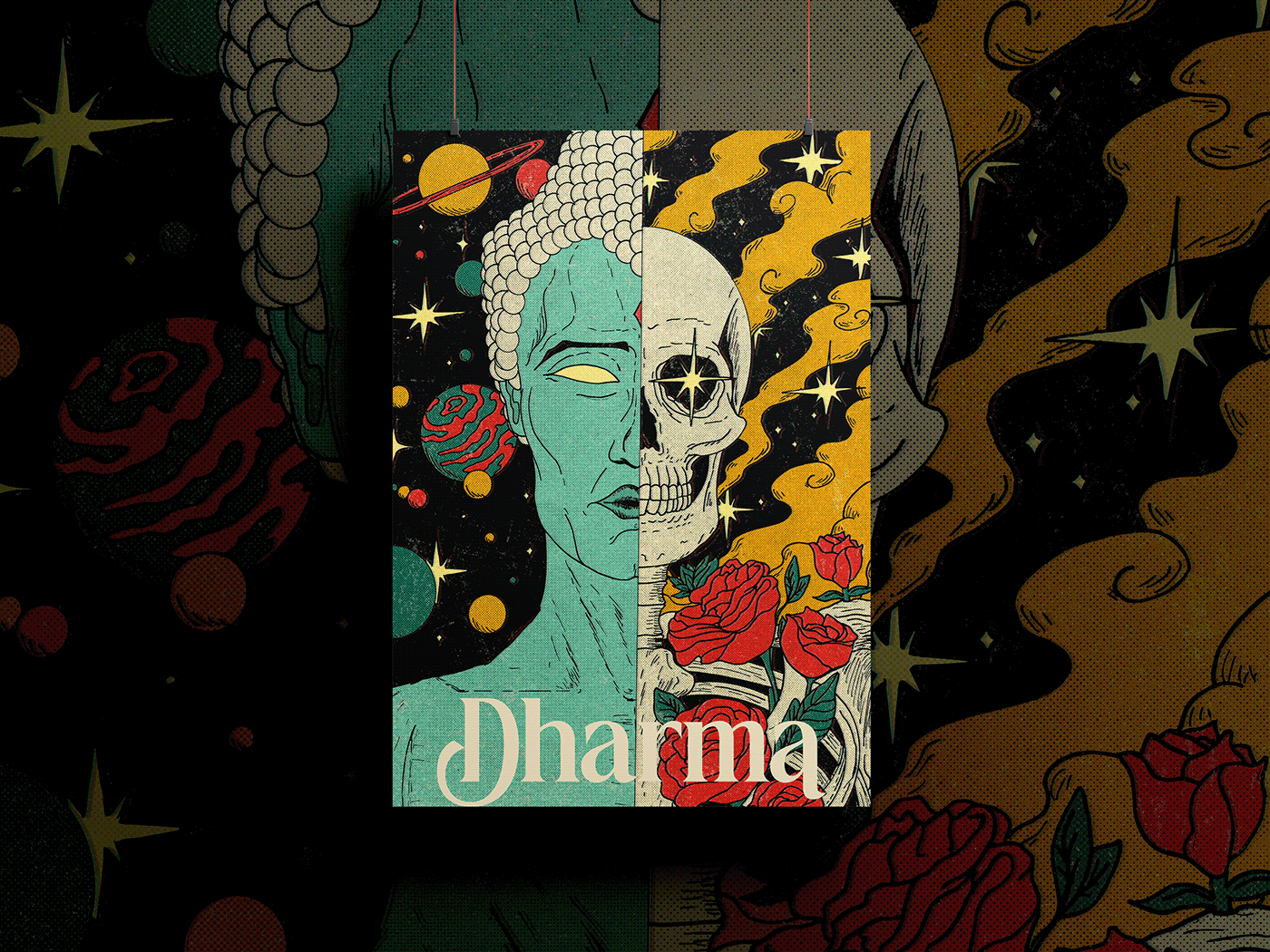 illustrations Digital Art  poster illustration Buddha vintage illustration skull poster art oriental art psychedelic psychedelic art