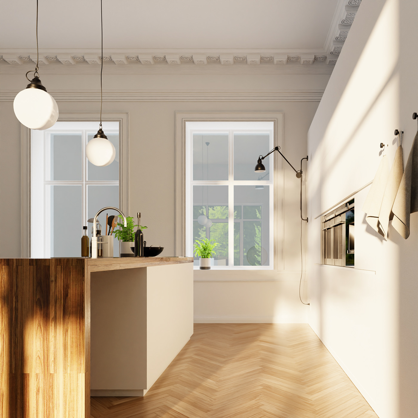 3D architecture Archivz blender CGI interior design  kitchen Render sunset visualization