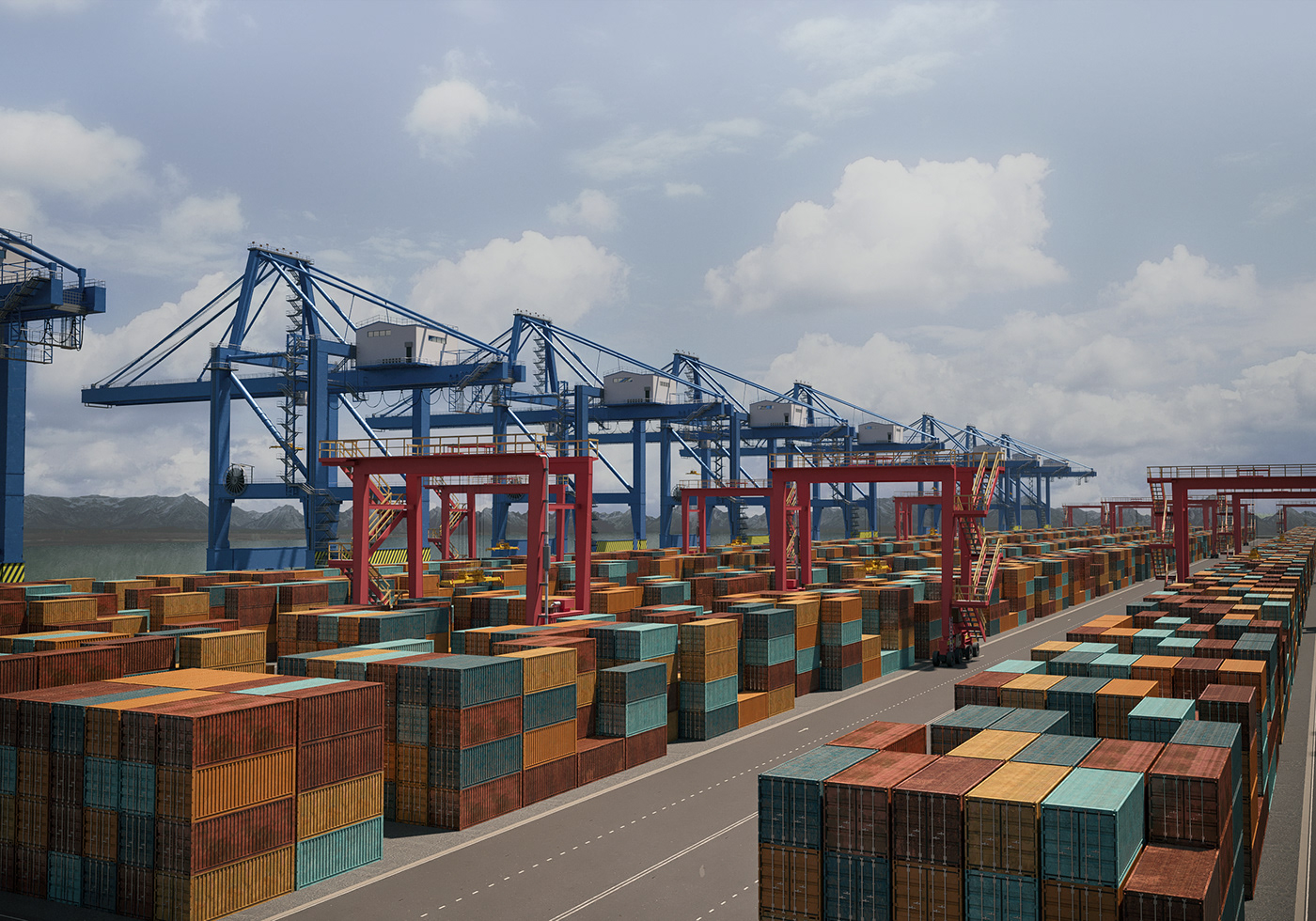 port container ship 3D