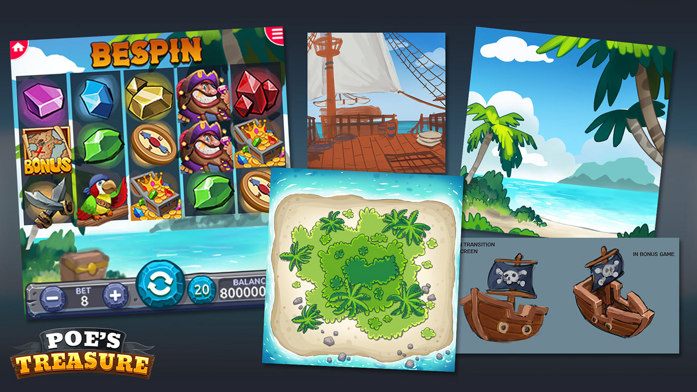 pirate treasure bingo minigame slot game game design  concept art concept design beach