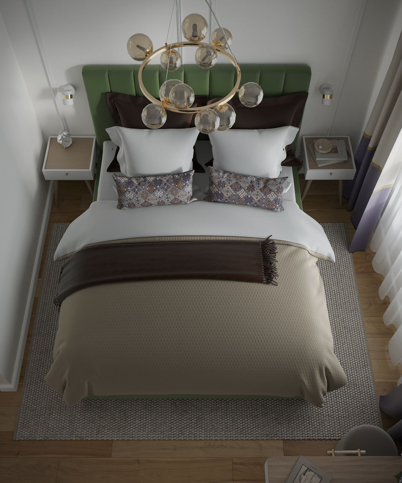 interior design  visualization 3D 3ds max architecture Render corona design bedroom green