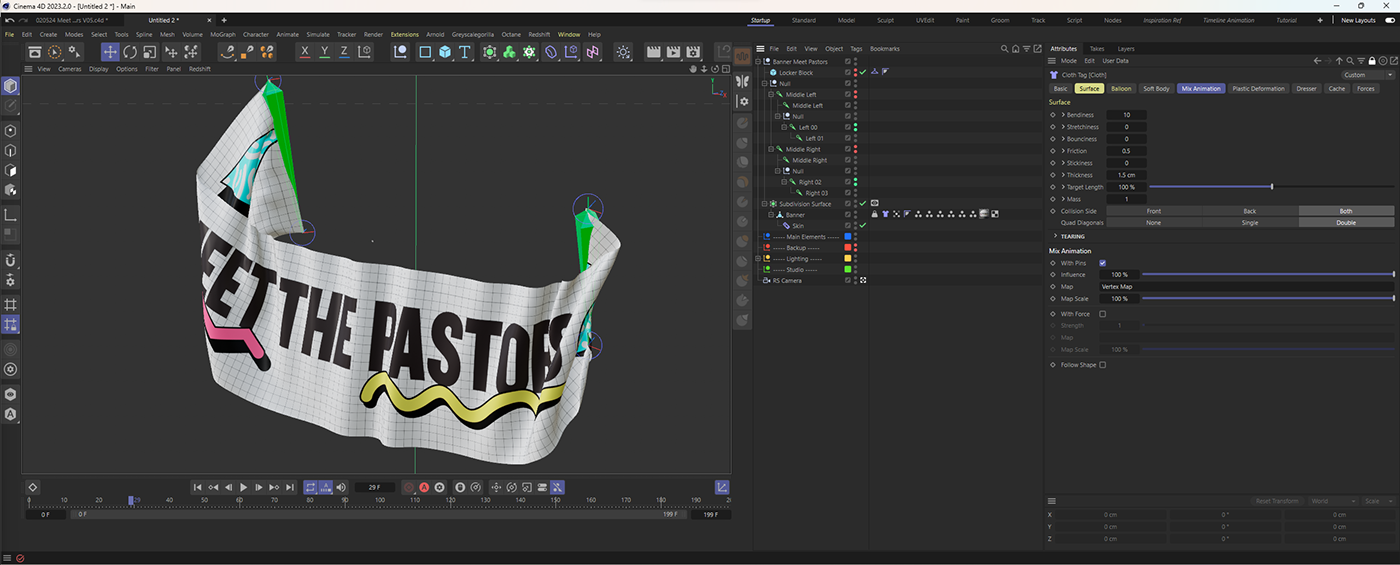 Dynamics and rigging of a banner inside Cinema 4d